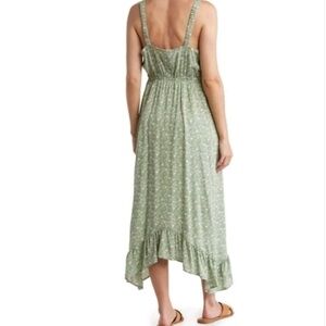 BoBeau Women's Mint Sage Green Floral Rayon High/Low Midi Summer Sun Dress L EUC